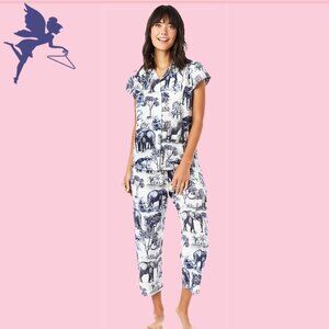 THE CAT'S PAJAMAS Elephant Safari Toile Cropped Pajama Set